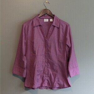 Riders By Lee Size Large Red Top Womens Button Up Check Shirt Easy Care L LS